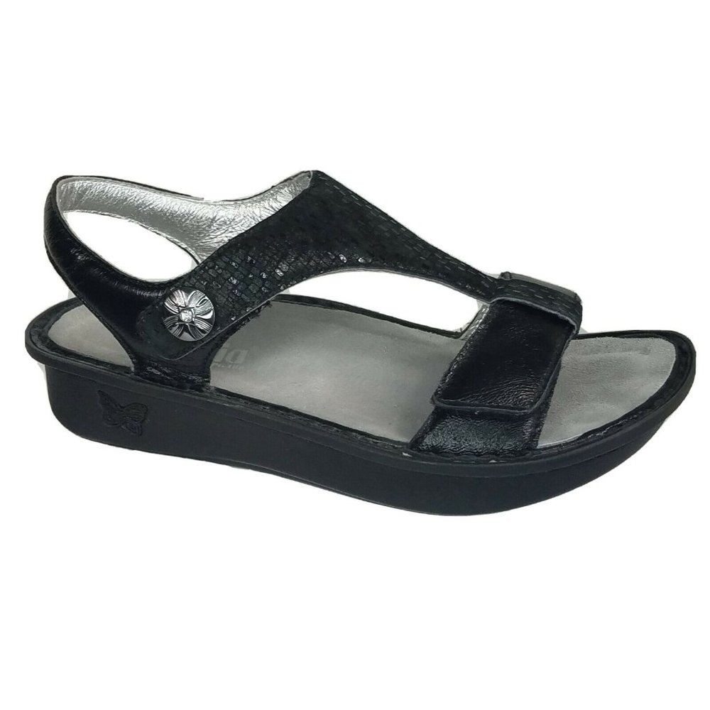 Alegria Kendra Black Leather Strappy Comfort Sandals 39 / 9 ~ KEN-765 Bling